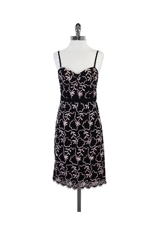 Milly - Black Lace & Pink Embroidered Dress Sz 4 Lace Dress for Weddings