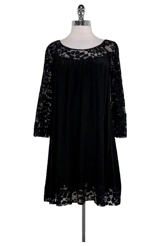 Rebecca Taylor - Black Silk Lace Dress Sz 6 Pink Lace Dress