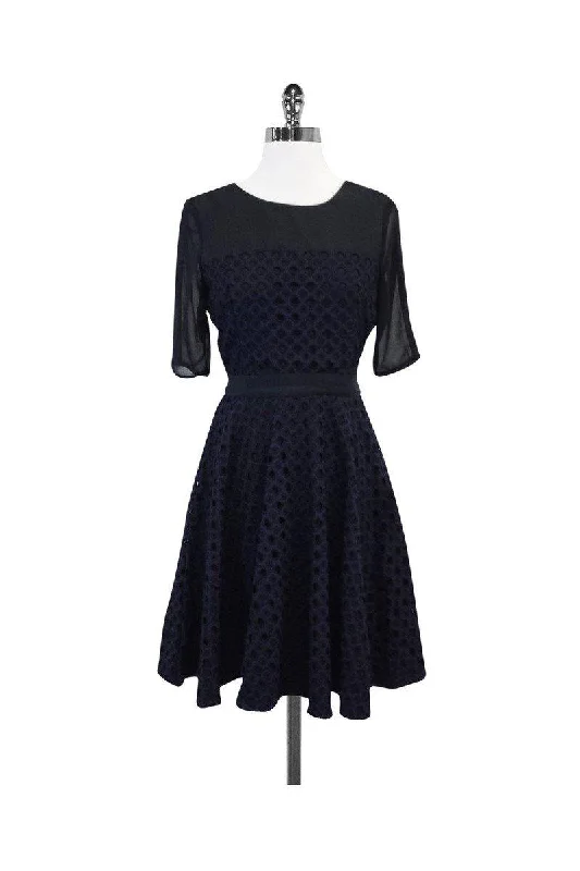 Reiss - Midnight Blue & Black Eyelet Lace Dress Sz 2 Lace Dress Twirl