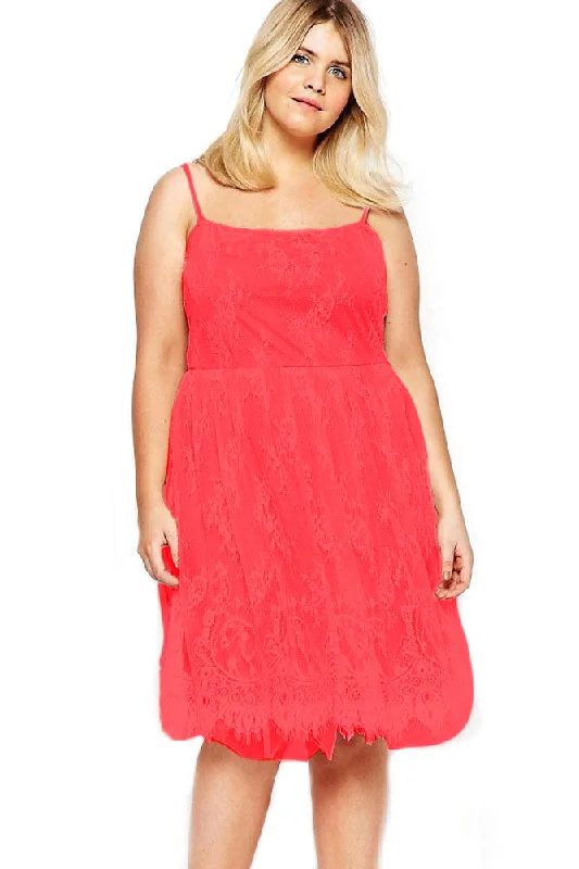 Sexy Red Big Girl Sweet Lace Skater Dress Flowy Lace Dress