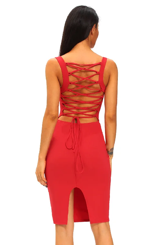 Sexy Red Corset-Style Back Lace Up Dress Lace Dress Summer