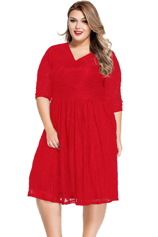 Sexy Red Lace V Neck Curvy Skater Dress Lace Dress Appeal