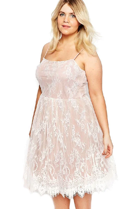 Sexy White Big Girl Sweet Lace Skater Dress Off-shoulder Lace Dress