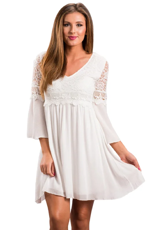 Sexy White Dreamy Lace Top Elegant Swing Dress Black Lace Dress