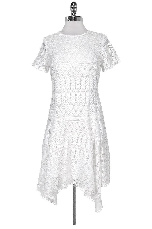 Shoshanna - White Eyelet Lace Drop Waist Dress Sz 4 Lace Evening Dress