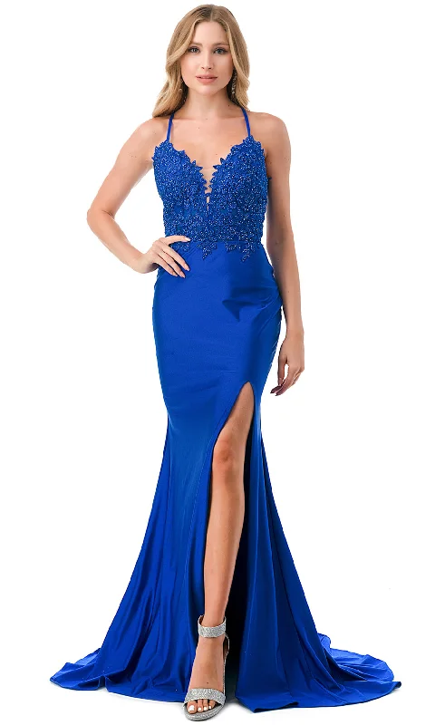 Trevi Collection L2814T - Beaded Lace V-Neck Evening Gown Soft Lace Dress