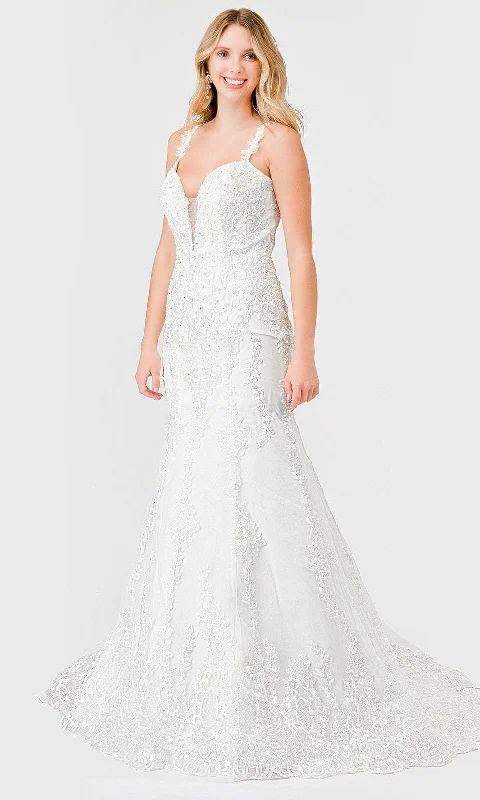 Trevi Collection MS0009 - Lace Appliqued Trumpet Bridal Dress Light Lace Dress