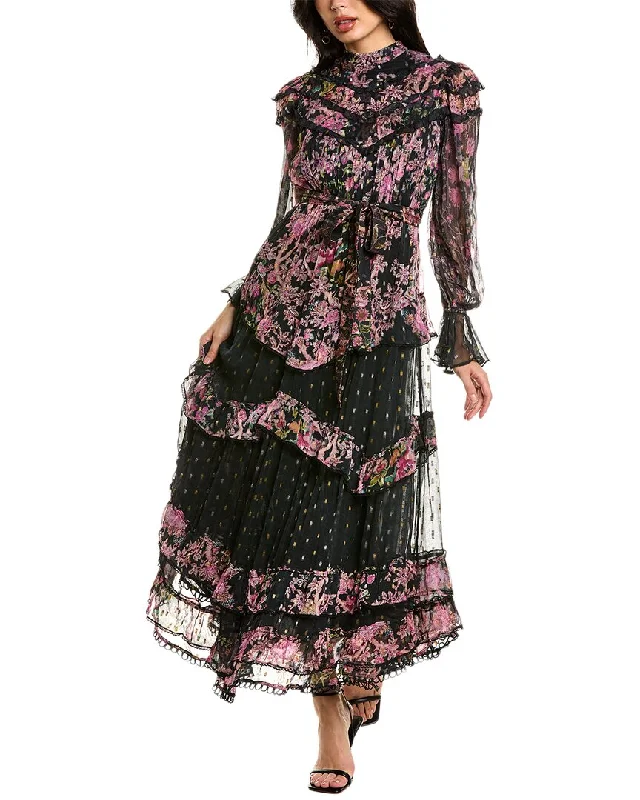 Hemant & Nandita Ruffle Trim Maxi Dress Embroidered Maxi Skirt