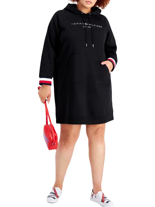 Plus Womens Hoodie Long Sleeves Sweatshirt Dress Slim-fit Maxi Skirt