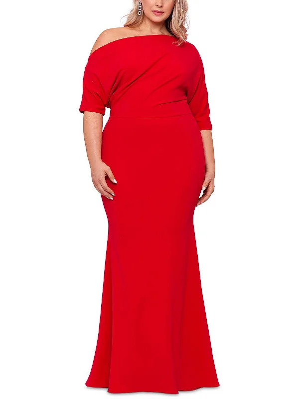 Plus Womens Off-The-Shoulder Maxi Evening Dress Full Maxi Skirt