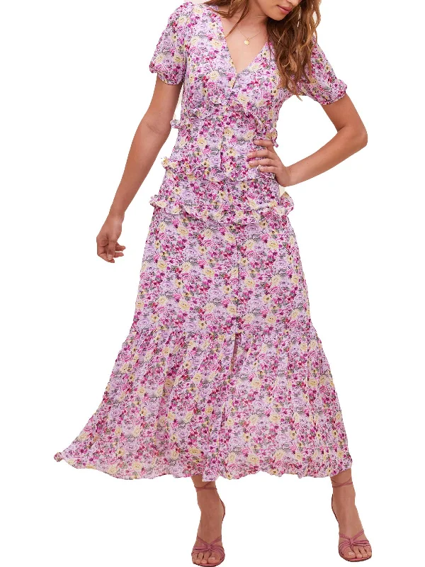 Priscilla Womens Tiered Floral Maxi Dress Long Boho Skirt