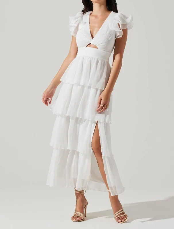 Emporia Tiered Tulle Midi Dress In White Printed Midi Outfit