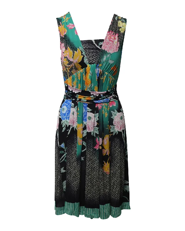 Etro V-Neck Printed Midi Dress in Multicolor Nylon Vintage Midi Skirt