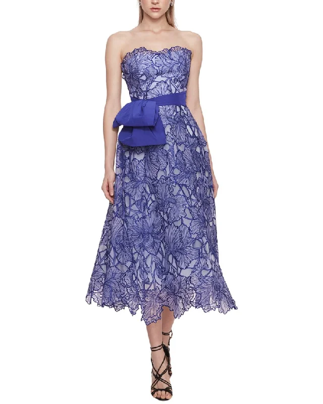 Marchesa Notte Iris Cutwork Midi Dress Ruffled Midi Skirt