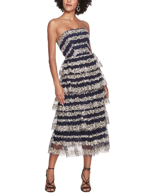 Marchesa Notte Tiered Midi Dress Boho Chic Midi