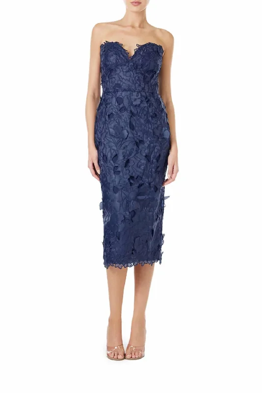 Mariana Lace Midi Dress In Sapphire Vintage Printed Skirt