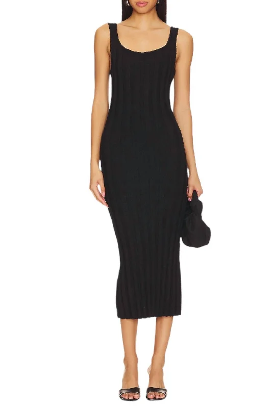 Santos Sweater Midi Dress In Black Pleated A-line Skirt