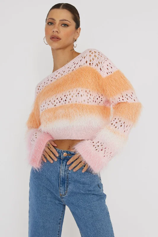 Borealis Fur Trim Knit Sweater Pink Ribbed Sweater Dress