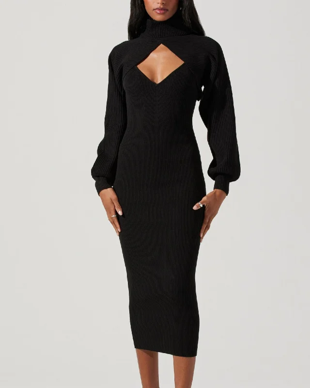 Jodie Sweater Dress In Black | Black Slouchy Sweater Dress