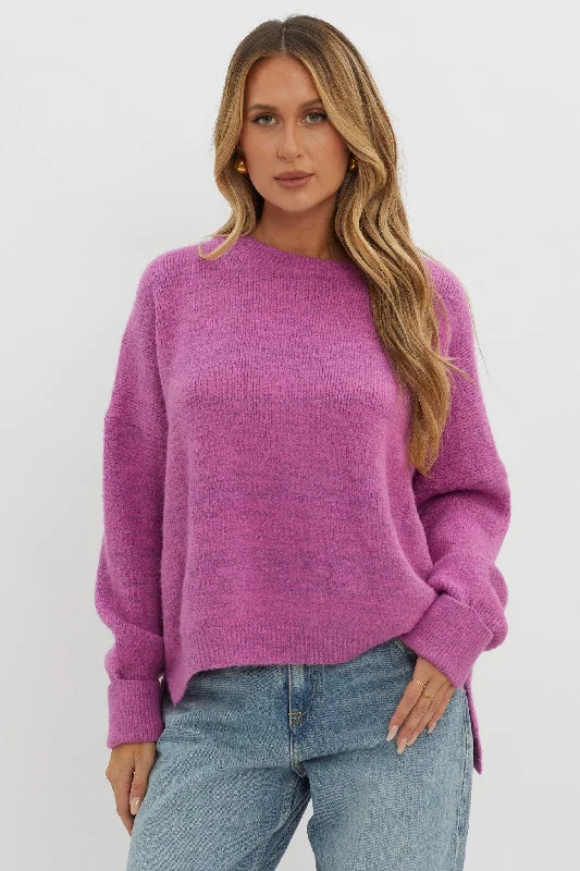 Kayce Dropped Shoulder Knit Sweater Fuchsia Cozy Winter Dress