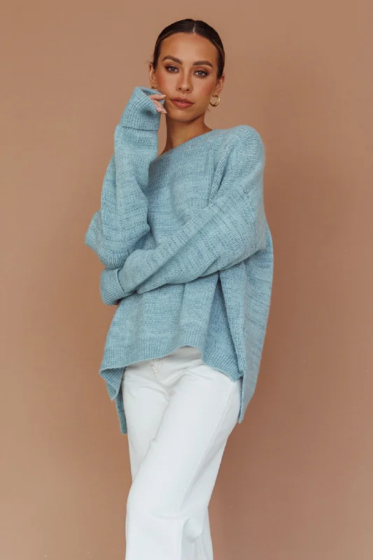 Kayce Dropped Shoulder Knit Sweater Sky Blue Sweater Dress Lookbook