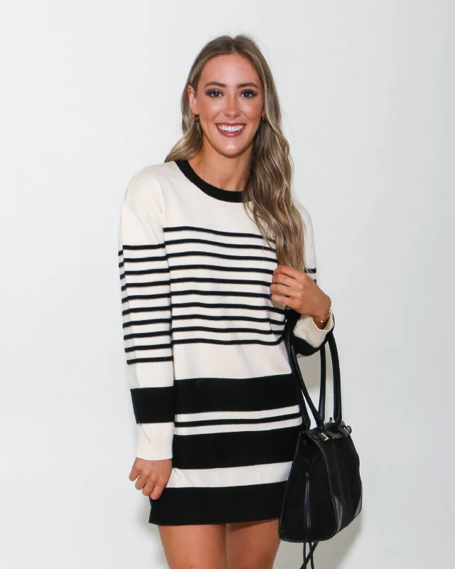 Black and White Striped SweaterDress Comfy Sweater Dress