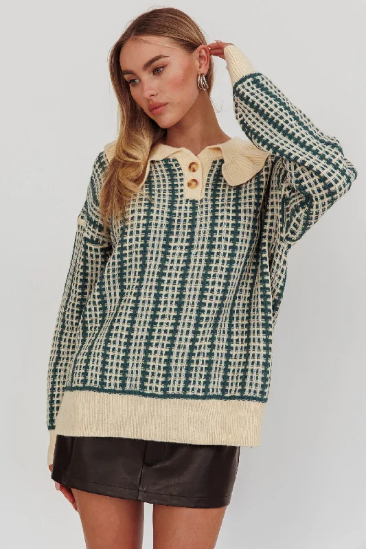 Rewrite Quarter Button Knit Sweater Emerald Sweater Dress Fit