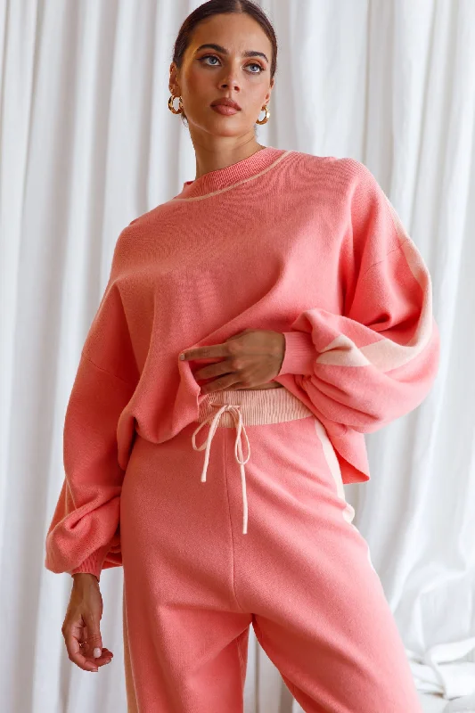 Take Me Back Balloon Sleeve Drop Shoulder Brushed Knit Sweater Peach Sweater Dress Combo