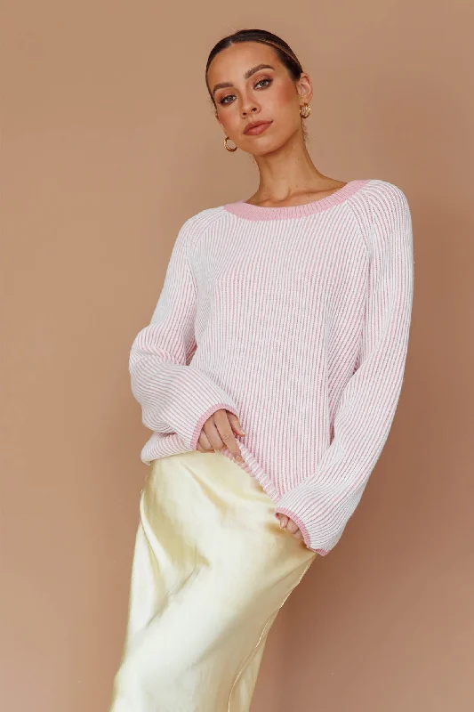 Trafalgur Ribbed Knit Sweater Pink Trendy Sweater Dress