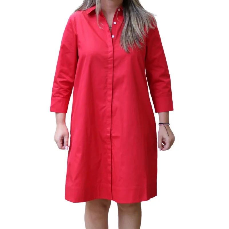 Christy Poplin Shirt Dress In Red Sexy Shirt Gown