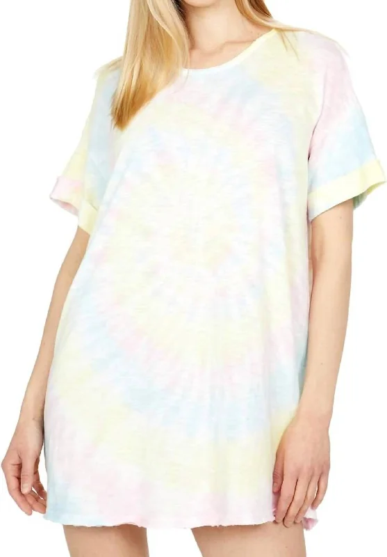 Dylan Tshirt Dress in Rainbow Tie Dye Sherbert Sleeveless Shirt Dress