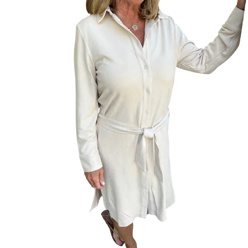 Faux Suede Shirt Dress In Ivory Tartan Shirt Gown