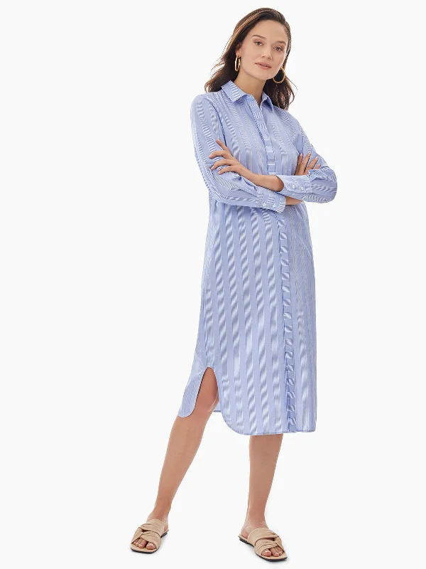 Pinstripe Cotton Poplin Shirtdress Day Shirt Dress