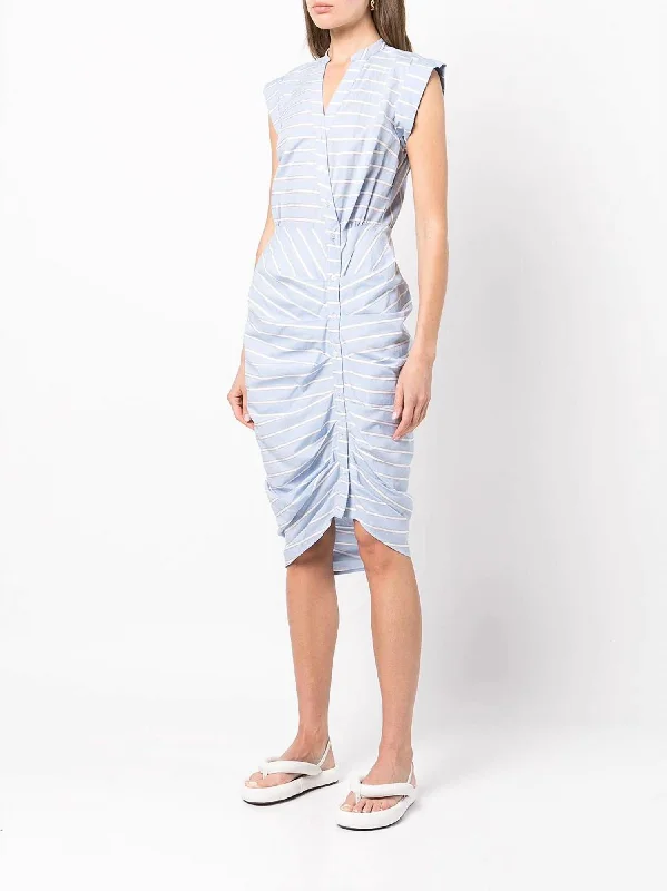 Ruched Shirt Dress In Blue/white Light Shirt Dress