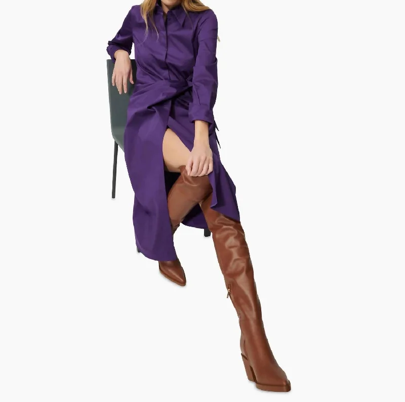 Shirt Dress Side Tie In Purple Classic Shirt Gown