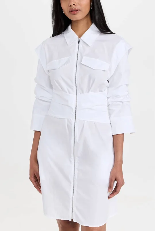 Skylar Zip Front Shirt Dress In White Striped Shirt Dress