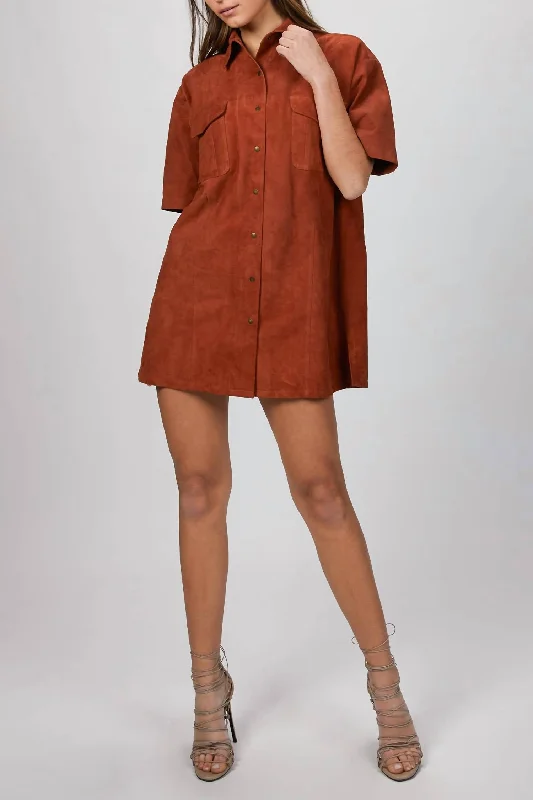 Suede Shirt Dress in Feral Earth Printed Shirt Dress