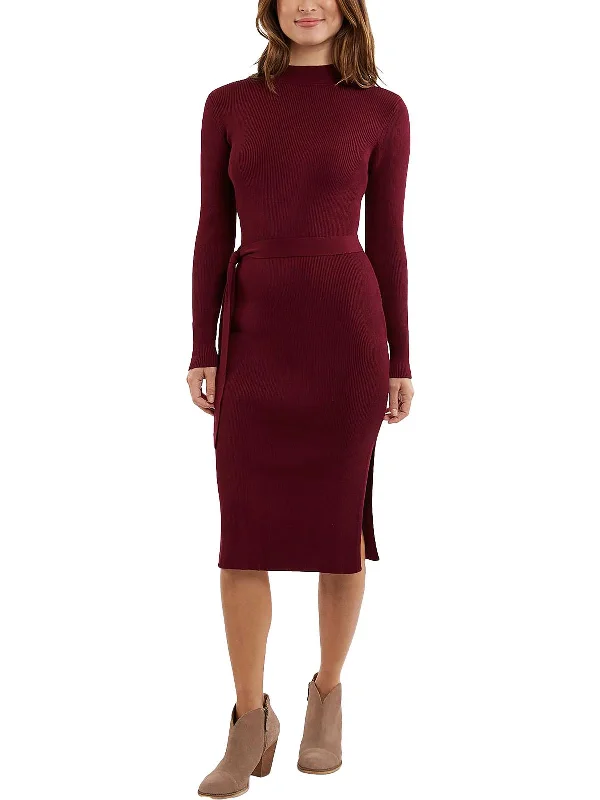 Womens Fall Ribbed Sweatshirt Dress Pleated Shirt Gown